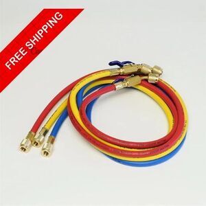 Yellow Jacket 29985 1/4" PLUS II 60" Charging Hoses with Ball Valve RYB Pack